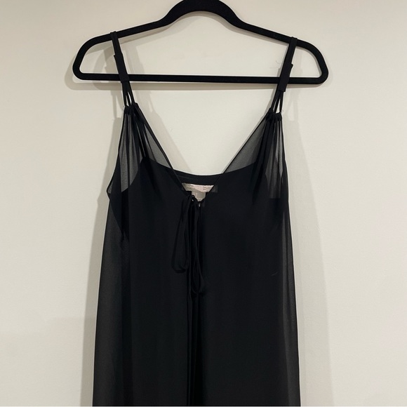 Forever 21 black maxi sheer open tunic dress blouse top sz medium ties to close - Picture 3 of 6